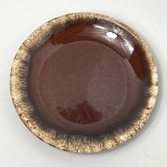 Vintage Hull USA Brown Drip Ridge Back Pottery 6.75” Dessert Bread Pie Plate - Picture 2 of 3